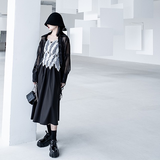 モード系 春 夏服 オールインワン 3点セット シャツ ショートパンツ ビスチェ シアー 透け感 大人きれい おしゃれ ストリート系 オルチャン 10代 代 モード系ファッション専門店 With U