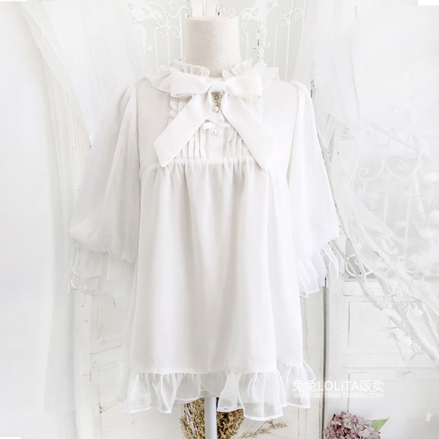 シフォン フリル タック ブラウス 半袖 ホワイト Blouse ロリータファッション Lolita 1102 Sweet Closet