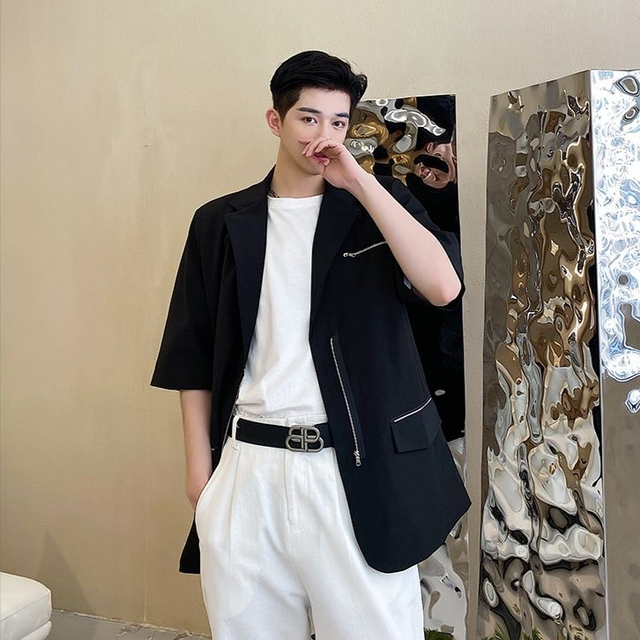 Summer Short Sleeve Jacket Black 韓国ファッション 韓国メンズファッション 韓国メンズファッション High Rise From Seoul