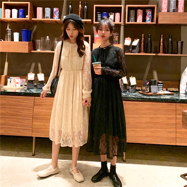 送料無料 ボウタイ 総レース レトロ ワンピース ロング Aライン 大人可愛い Fsk0338 Alice Mode