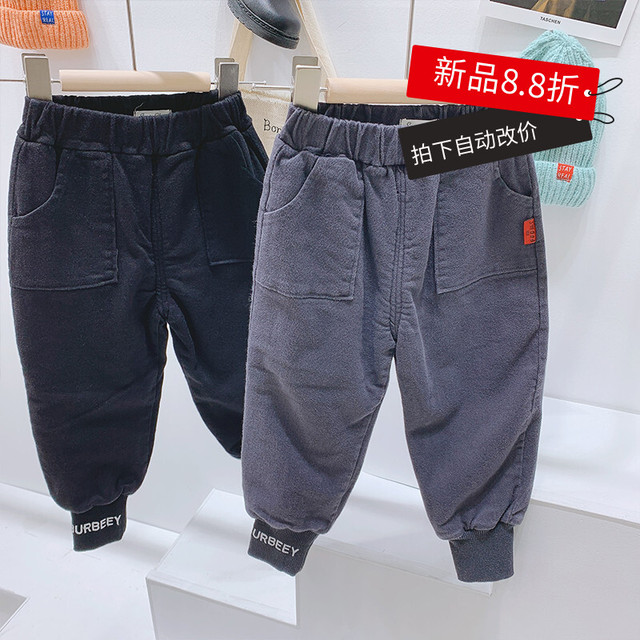 シンプルなオーバーオールの男の子の秋と冬のパンツ新しい子供のハンサムな厚みのあるプラスフリースのズボン暖かい綿のズボン コットン オータム 秋物 ウィンター 冬物 Snsで話題 Kids男の子 Kids女の子 韓国ファッション 男の子ママ 女の子ママ 海外キッズ