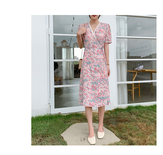 花柄ワンピースロングスカート ピンク ビーチ 韓国系 ガーリー お呼ばれ カジュアル フェミニン エレガ ント ビジュー 清楚 オルチャン Cc Miel Style Clothing