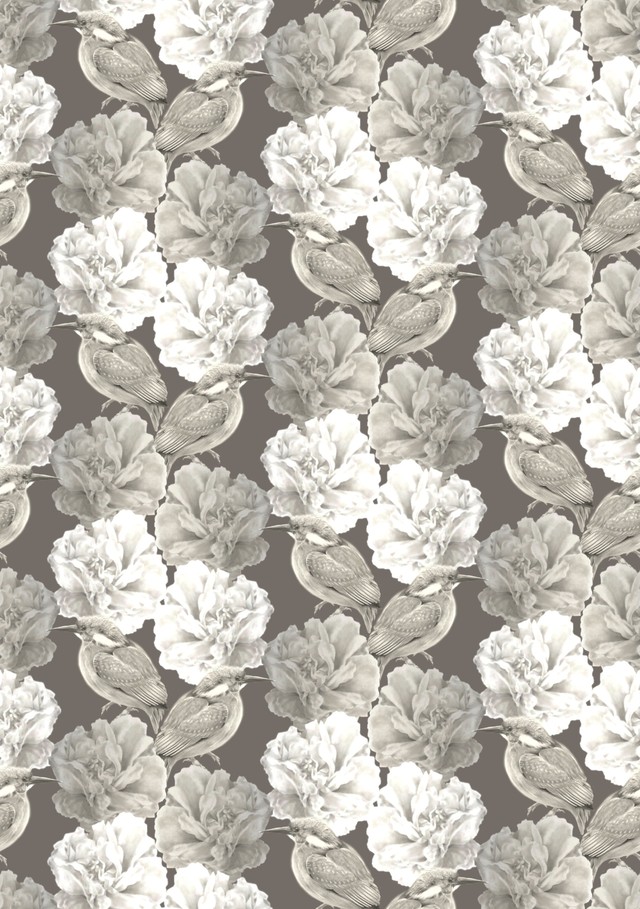 デザインデータ販売 パソコン版baseでのみのお取り扱いとなっております パソコン版をご覧ください 鉛筆画 カワセミと花 グレーブラウン テキスタイルデザイン テキスタイルパターン パターンデザイン 壁紙デザイン 包装紙デザイン Ei Eee