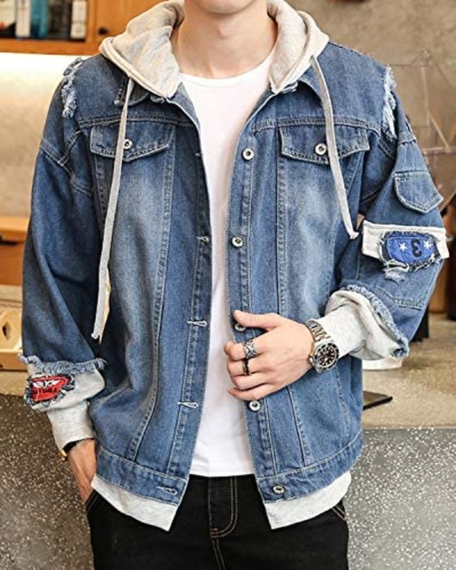 Jpcs メンズ パーカー デニム ジャケット フード 付き アウター ヒップホップ ストリート コート 原宿風 春秋服 大きいサイズ カジュアル Az Japan Classic Store
