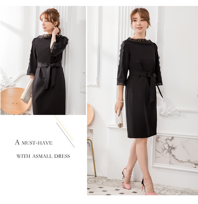 即日配送 送料無料 パーティードレス ドレス ワンピース ミディアムドレス レース フリル 袖有り 膝丈 お呼ばれドレス 結婚式 二次会 披露宴 謝恩会 演奏会 発表会 パーティ パーティー ブライダル レディース 代 30代 40代 50代 大きいサイズ 体型カバー お呼ばれ