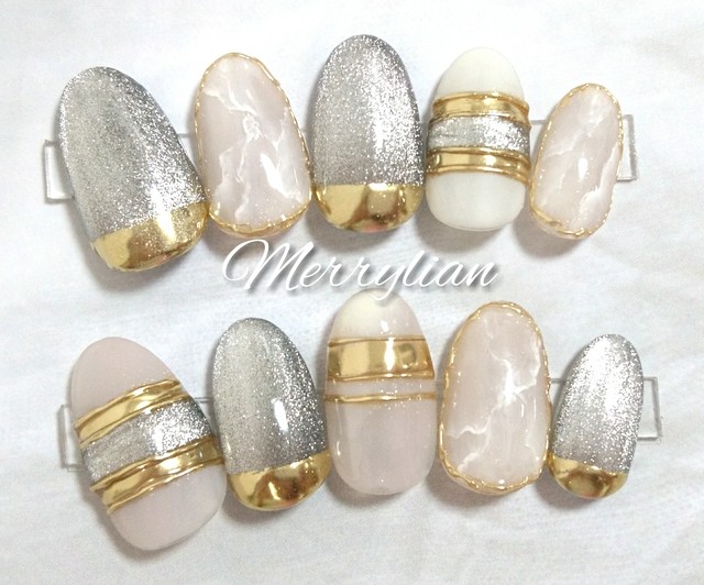 No 16 ネイルチップ スターギャラクシーネイル ミラーネイル グレーネイル 上品 高級感 キラキラ 大人綺麗 Merrylian