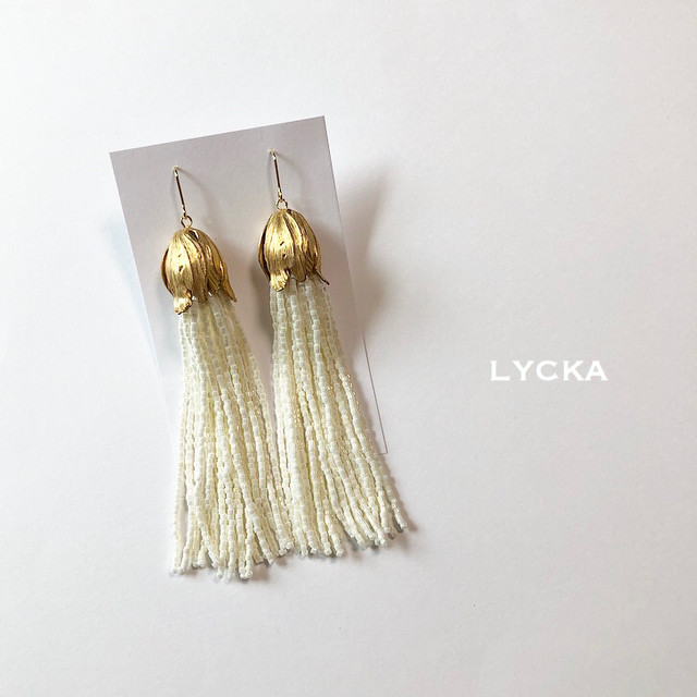 Wedding ヴィンテージパーツ ビーズタッセル ピアス イヤリング Lycka