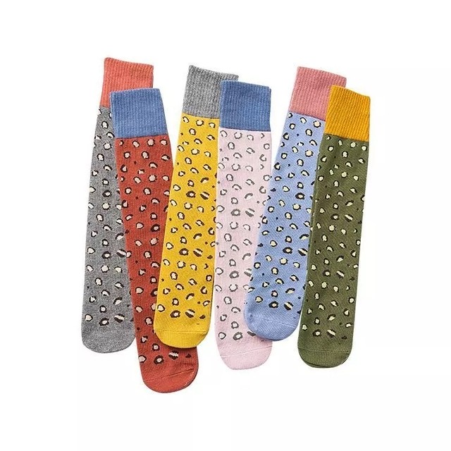 かわいい オシャレ ヒョウ柄バイカラーニーハイソックス 靴下 キッズ 子供用 春 Hikari Socks インポート靴下専門店です