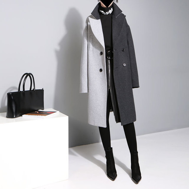 レディース モード系 スプリングコート ウール ダブルブレスト バイカラー ミドル丈 大人きれいめ 欧米系 フェミニン 大人きれいめ キレカジ オルチャン 代 30代 Dressyなファッション モード ゴスロリのお店 Ladies Fashion Seasonz