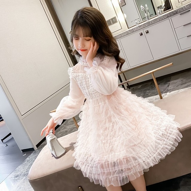 女の子 チュール ワンピース ジュニア 春 秋 110 170cm ジュニア Dyh海外子供用品