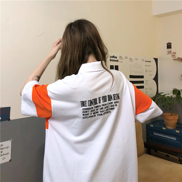 スポーティー女子 ポロシャツ レディース バイカラー メンズライク 英字ロゴ オーバーサイズ ロングtシャツ ビックシルエット ゆったり トップス 半袖 夏 Pty3242 Shop Suba