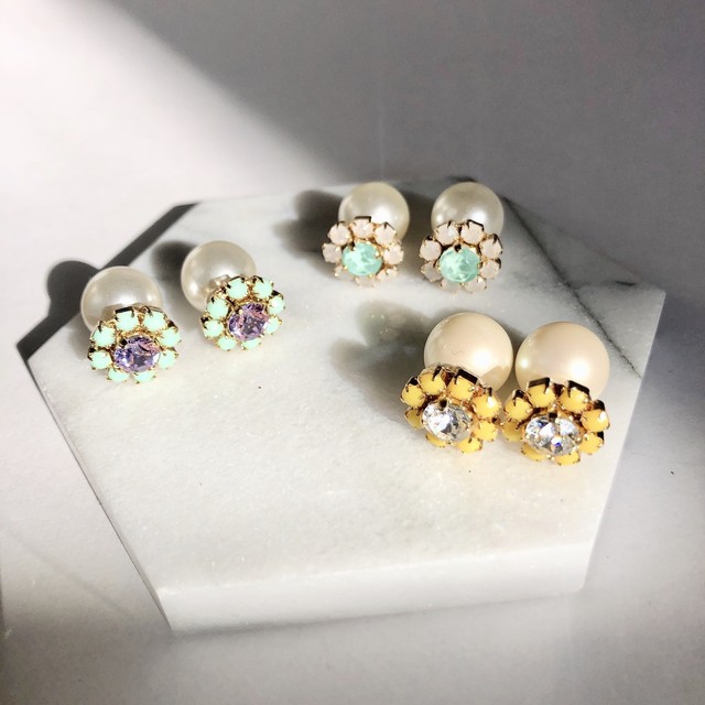【ピアス】フラワーパールキャッチピアス 人気のピアス リバーシブル