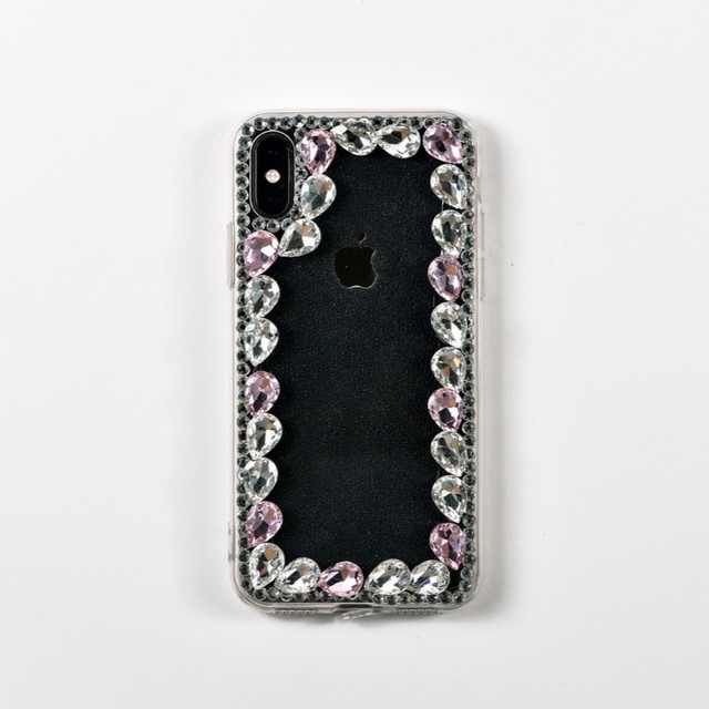 Iphone ケース カバー キラキラ フチ取りストーン ピンク ブラックパール神戸三宮 Iphone ケース カバー キラキラ フチ取りストーン ピンク ブラックパール神戸三宮
