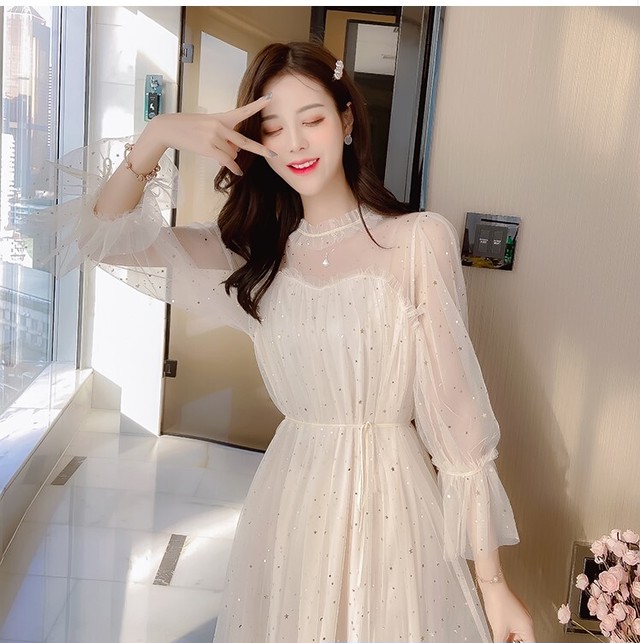 ワンピース シースルー 透け感 春 ひらひら レース ドット ガーリー フェミニン デート お出かけ 行事事 Quadrifolie クローバー