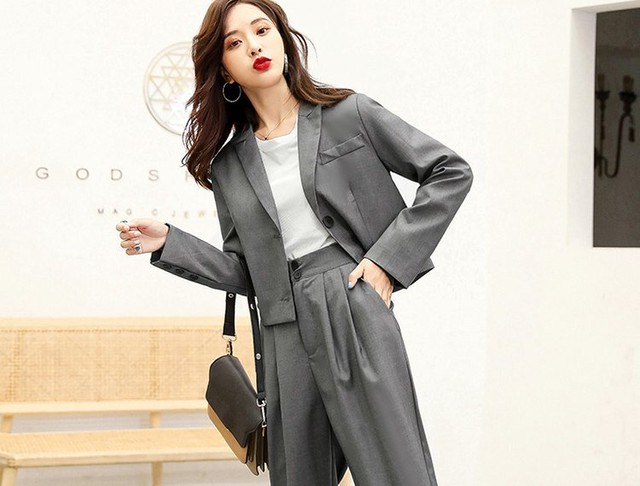 韓国 ファッション レディース セットアップ パンツスーツ ワイドパンツ 2点セット 上下 ハイウエスト ジャケット 長袖 レトロ カジュアル 秋冬 オルチャン ファッション セットアップ 韓国 スーツ セットアップ セットアップ レディース ワイドパンツsetup 033