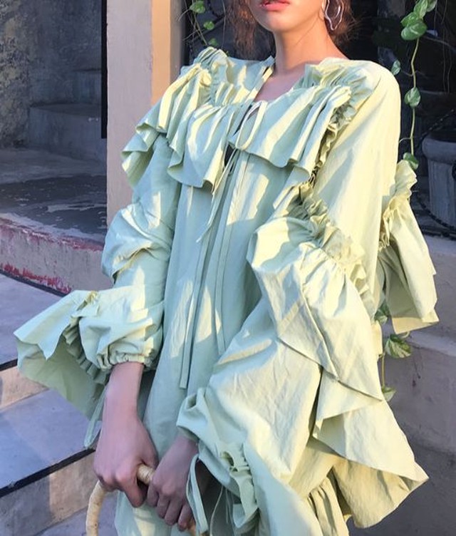 シャツワンピース 長袖 ワンピースドレス ワンピース 春夏 普通サイズ ミニ 膝丈 ドレス フリル ボリューム袖 ミニ丈 Jm3114 Dress No Sato