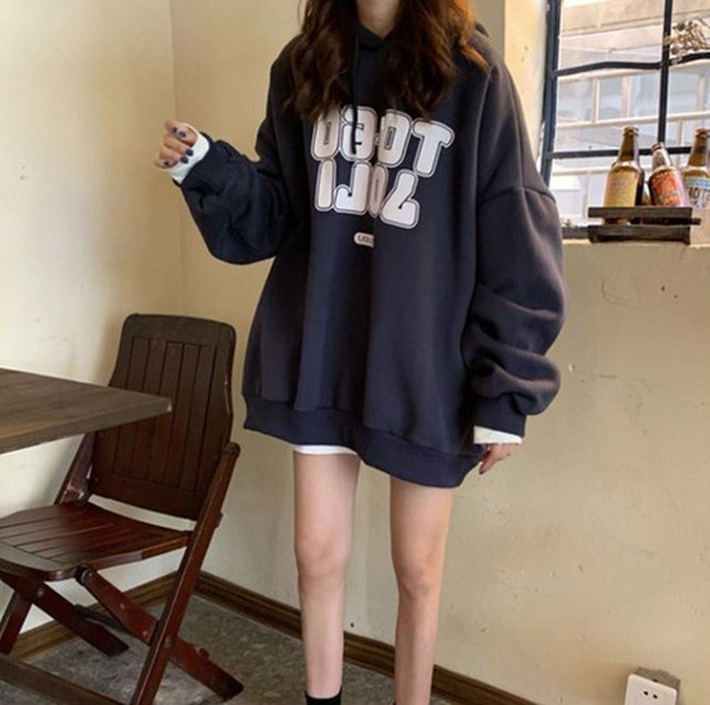 韓国ファッション 厚手 おしゃれ 通販 フード付き 長袖 プリント パーカー トップス 75closet