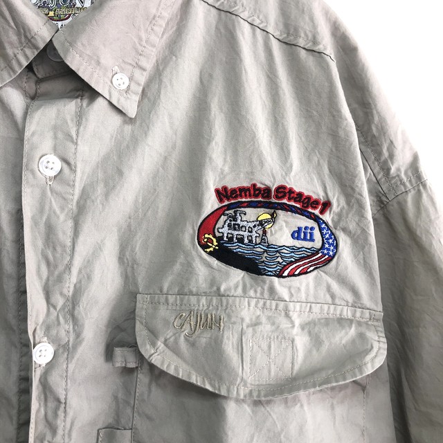 古着 フィッシングシャツ 半袖シャツ 刺繍ロゴ ワークシャツ メンズl ヴィンテージ 古着屋エバレット