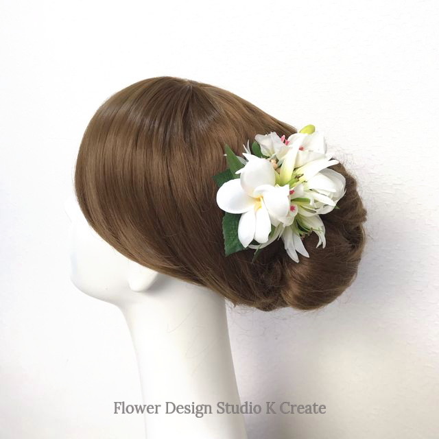 プルメリアとリリィのヘアクリップ ウェディング 髪飾り アートフラワー 南の島 結婚式 Flower Design Studio K Create