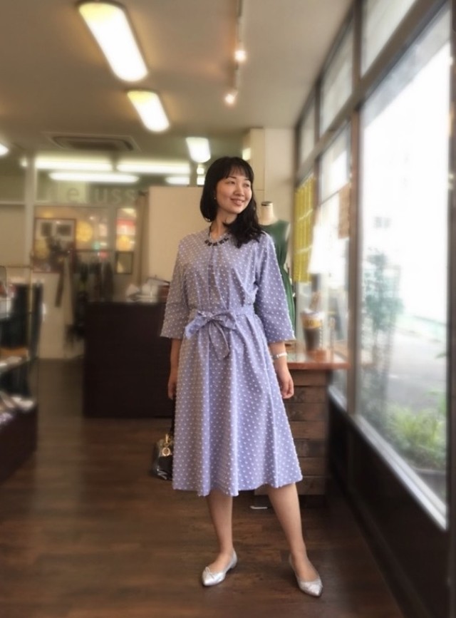 Sale 立体ドットワンピース 綿素材 サックスブルー Delusso デルッソ Online Shop