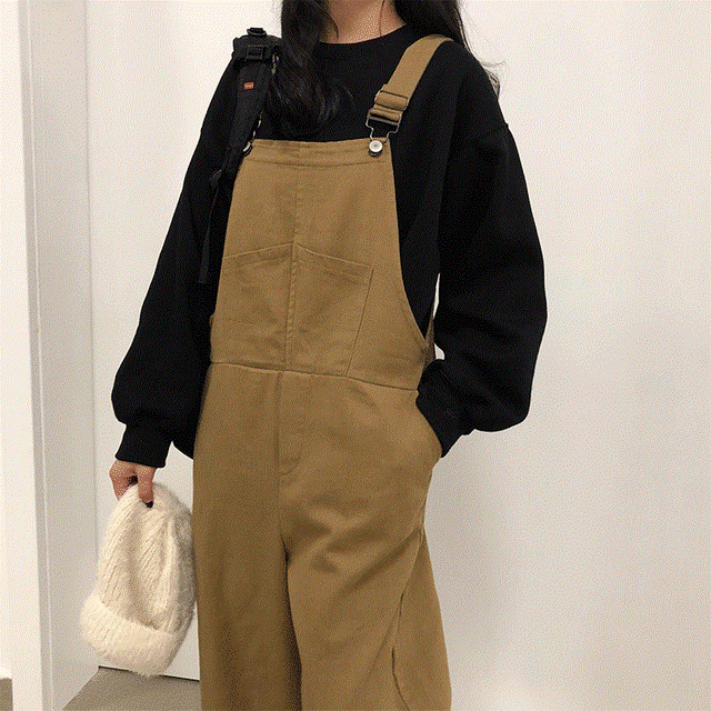 大きいサイズ レディース パンツ 夏秋 カラージーンズ オーバーオール ゆったり 体型カバー シンプル カジュアル おしゃれ 大人可愛い メンズライク カーキ ブラック Hf Haru Foo