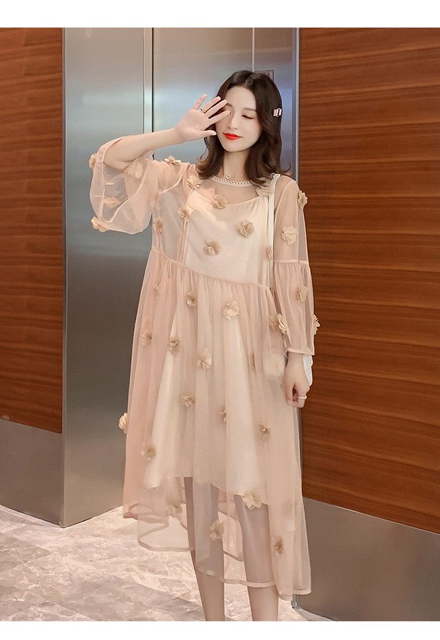 マタニティ ワンピース ロング丈 シフォン ガーリー ワンピース マタニティーワンピース専門店 Ninpuku