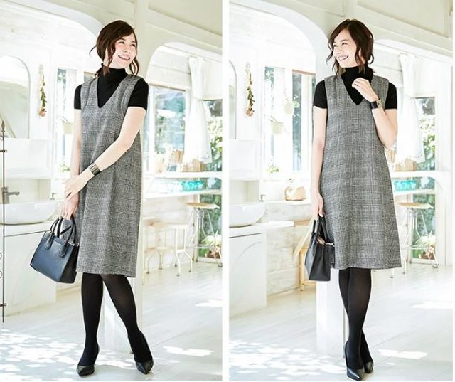 グレンチェック柄 Vネックワンピース ノースリーブ 秋冬 重ね着 可愛い 大人 ジャンバースカート レイヤード 暖かい レディース Ordinary