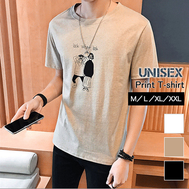 Tシャツ トップス 半袖 ユニセックス 男性 女性 メンズ レディース プリントtシャツ イラストプリント おしゃれ シンプル カジュアル 着回し抜群 ホワイト ベージュ ブラック デイリー ルームウェア かわいい 合わせやすい Ange Mignon