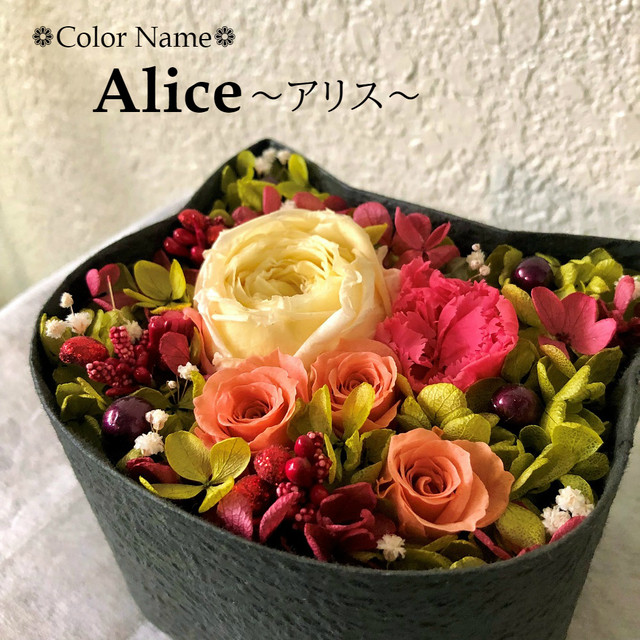 ねこばこ Alice アリス オリジナル猫型フラワーボックス プリザーブドフラワー 西麻布のお花屋さん Mingle