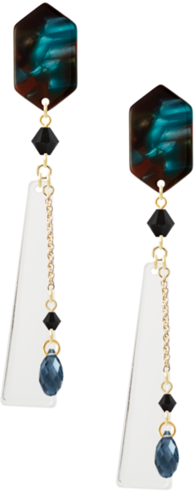 ドロップ型スワロフスキーデニムブルー アクリルパーツ付カラフルべっ甲ピアス Polaris 7