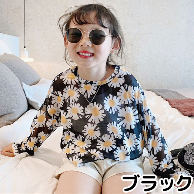 子供服 プルオーバー 長袖 デイジー シースルー 女の子 Tシャツ キッズ トップス ガール 花柄 かわいい 総柄 夏物 春物 4078 Humming K