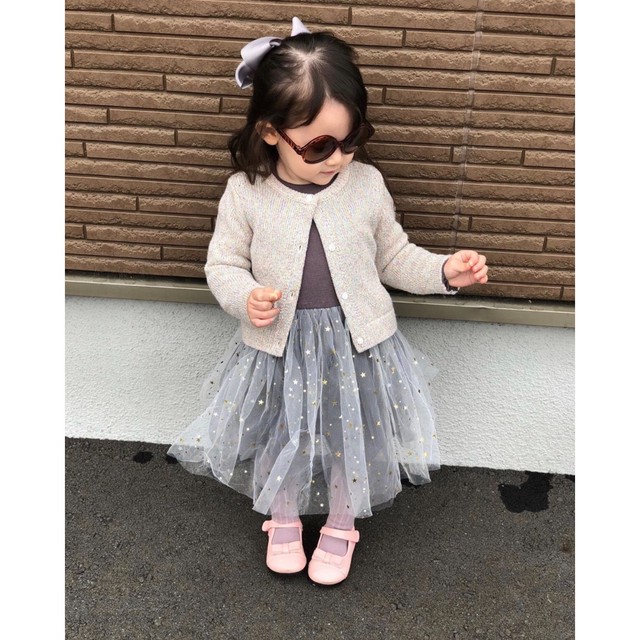 即納 星空チュールワンピース ピンク グレー 女の子服 キッズワンピース ベビーワンピース かわいい子供服 Shell Baby Kids