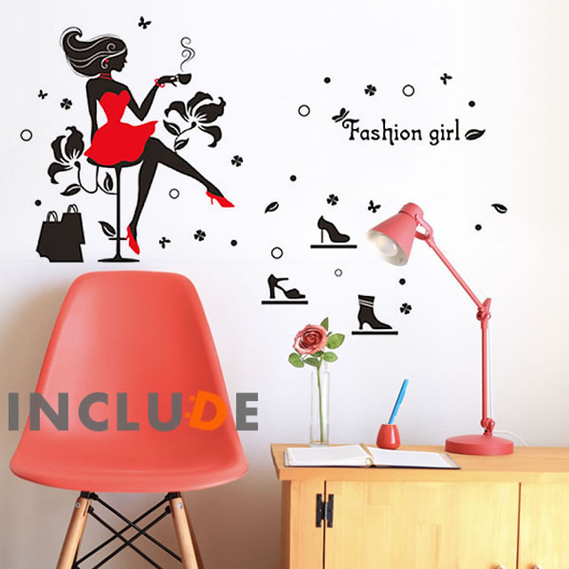 ウォールステッカー 脚組 赤いドレス 赤いワンピース ドレス 赤い靴 赤いパンプス ショッピング 自分へのご褒美 ファッション モンスター シンデレラ お洒落 Kabe Kawaii
