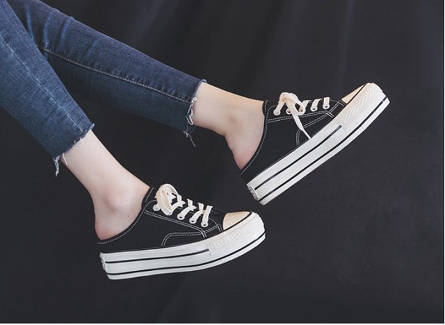 スニーカー 厚底 レディース インヒール サンダル 履きやすい 婦人靴 かかとなし サンダルスニーカー 送料無料 軽い キャンバス 6cmup ブラック ホワイト Ys07 Fashion Mille