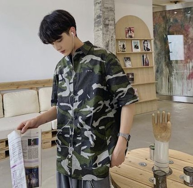メンズ 総柄シャツ 迷彩 カモフラ 柄シャツ 半袖シャツ 送料無料 Jb 1