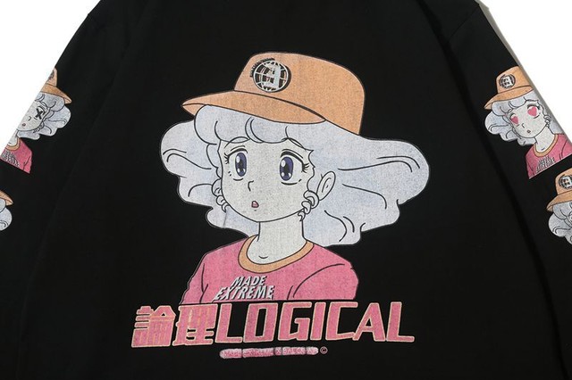 レトロガール 女の子 漫画柄 サブカル ロングtシャツ ロンt 長袖 メンズ ユニセックス レディース ビッグシルエット オーバーサイズ 白 M L Xl 90s アニメ オタク 原宿 かわいい ストリート 韓国 秋物