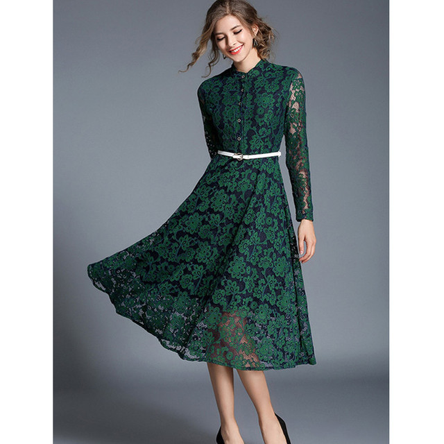 即納 Mグリーン レイヤード フローラル柄 ワンピース ドレス 結婚式 お呼ばれ 代 30代 エレガント ハイウエス トレース バンド カラー Fashionlover