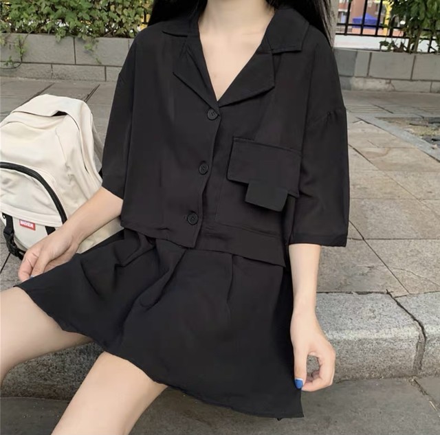 レディースファッション セットアップ 半袖シャツ ミニスカート スーツ カジュアル 2色 春夏コーデ 新作 More Lluze モア ルーゼ