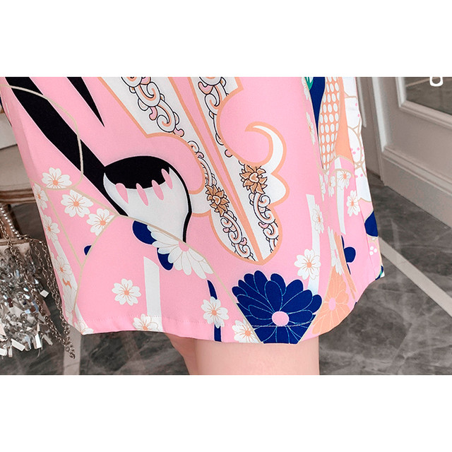 お支払い確認後日以内発送 Romelcheo 猫 イラスト チャイナ ミニ ワンピース レディース 半袖 猫柄 プリント ネコ 花柄 総柄 Aライン チャイナボタン ストリート系 原宿系 青文字系 カジュアル ファッション エスニック アジアン ガーリー ゆめかわ 大人可愛い 漢服