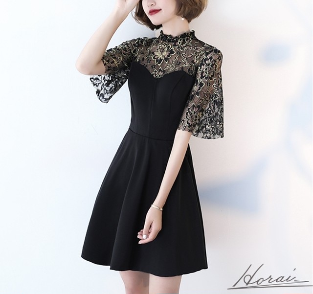 レース ビスチェ風 すけ感 バックコンシャス かわいい パーティードレス 半袖 袖あり ドレス 結婚式 お呼ばれ パーティードレス ワンピース 春 夏 演奏会 フォーマル レディースアパレル Horai Une