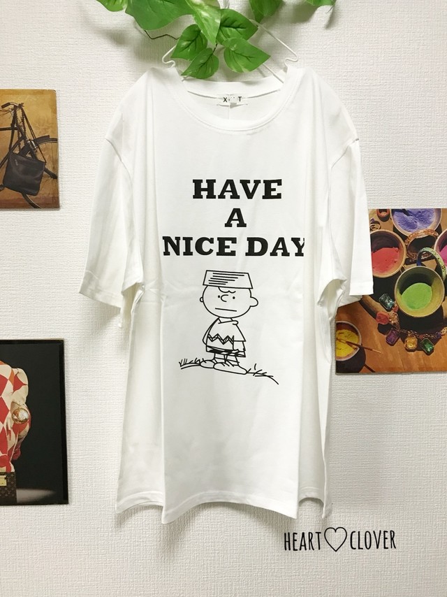 チャーリーブラウンtシャツ Have A Nice Day ロゴ Heart Powered By Base