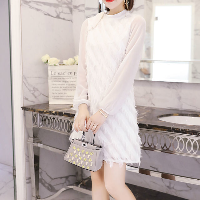 韓国風 ストライプスカート タッセルレースドレス ハイネック ワンピース フォーマルワンピース レディース フォーマル 結婚式 お呼ばれ ドレス 代 30代 二次会 ワンピース パーティー ドレス Aeka Clothet Partydress