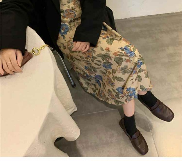 〈カフェシリーズ〉レトロ花柄プリントスカート【rétro flower print skirt】