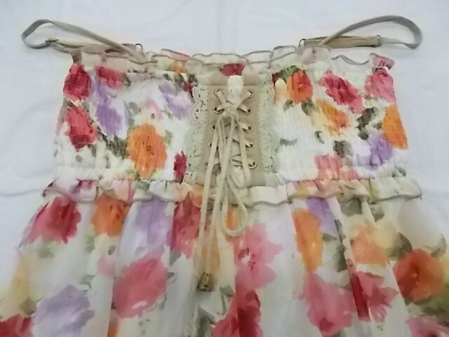 ピンクミックス Pink Mix マルチカラー花柄 肩紐キャミワンピース フレアー ロング 着丈約1 M Lぐらい 古着 レディース Vv 4 レコード 古着他 買取販売のお店 リトルタフ