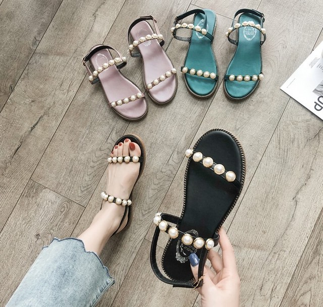 大人上品 パールビジュー ぺたんこサンダル シューズ 靴 夏 サンダル シンプル きれいめ レディース 10代 代 30代 40代 デイリー デート Ptnym3150 Shop Suba