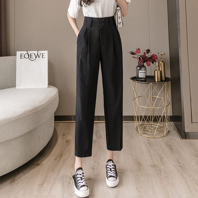 ハイウエストクロップドパンツ パンツ ハイウエスト クロップド カジュアル ホワイト ブラック デート 女子会 韓国 オルチャン 韓国レディースファッション通販 ポワン