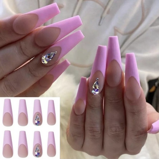 ビジュー ピンク フレンチ ネイルチップ Barbie Queen Online Shop