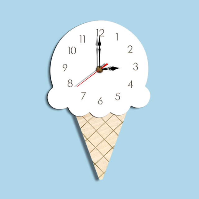 アイスクリーム モチーフ かわいい イラスト 子供部屋 ホワイト ブラック イエローピンク 時計 インテリア Clock クロック 壁掛け ウォール ウォッチ オシャレ Clock Flog