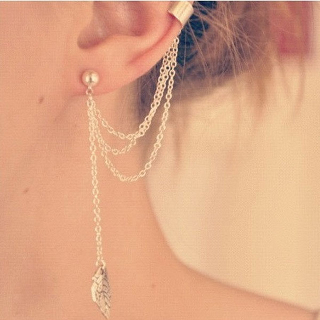 ピアス タッセル イヤーカフ チェーンリーフ ゴ ルド シルバー スタイリッシュ パンク ロック アクセサリーショップ Ru Ru