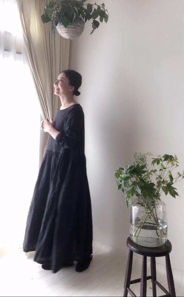 ベルギーリネン Aラインギャザーワンピース Linen Dress Shop Atelier Minori